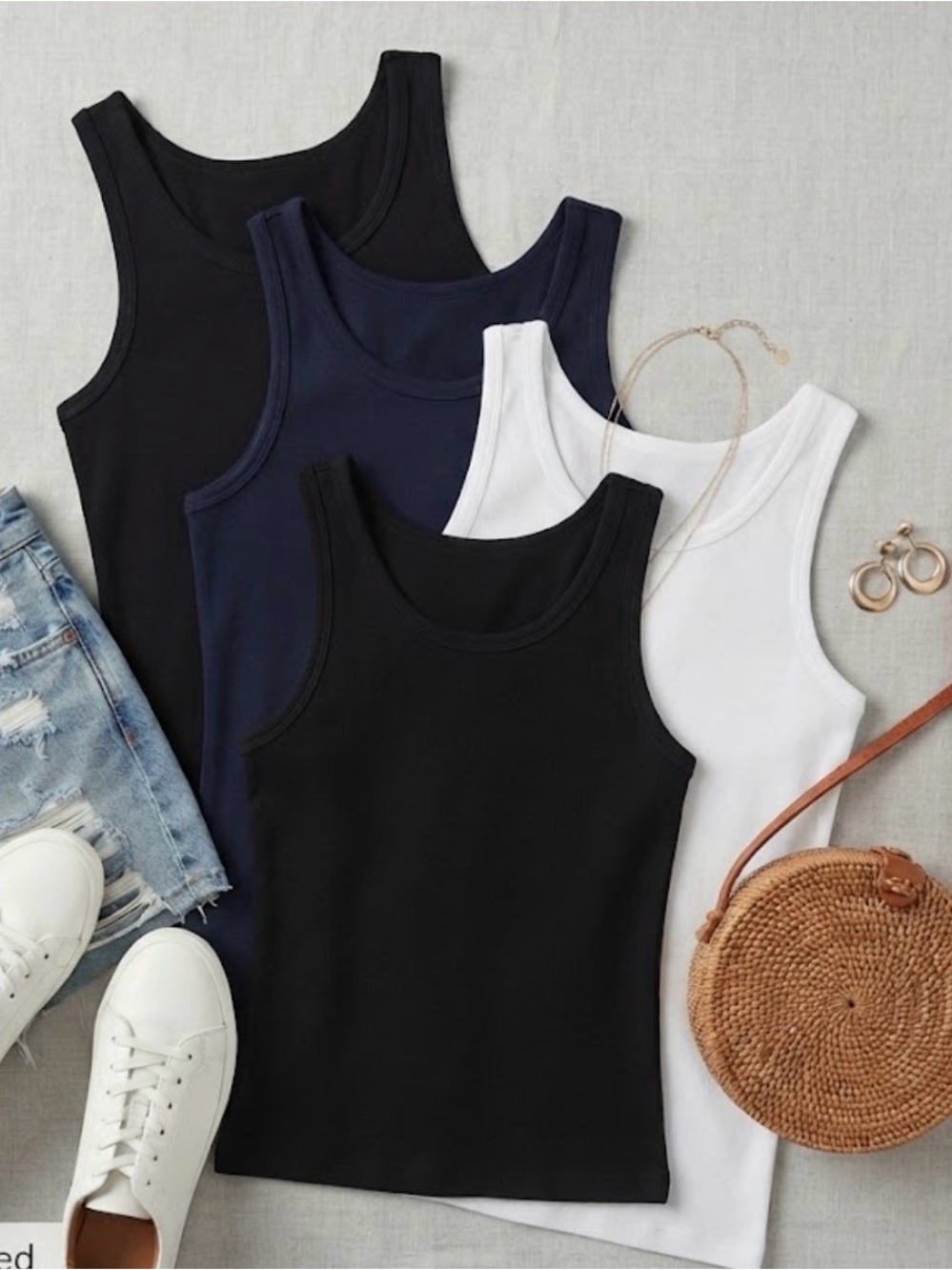 Bundle of 4 Basic Tank Top - 2 Black, 1 Navy, 1 White